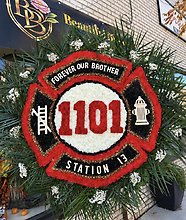 Custom Firefighter Badge Memorial Floral Tribute