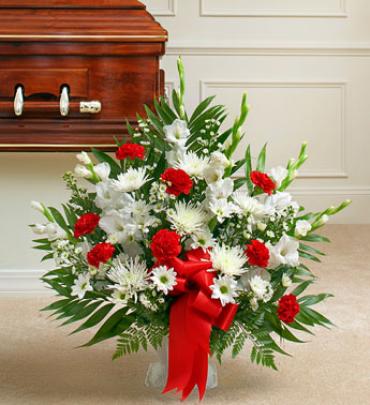 Tribute Red & White Floor Basket Arrangement