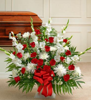 Tribute Red & White Floor Basket Arrangement