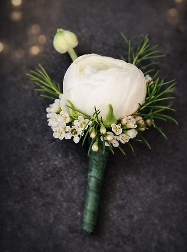 White Ranunculus Boutonnière