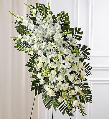 White Rose & Lily Sympathy Standing Spray