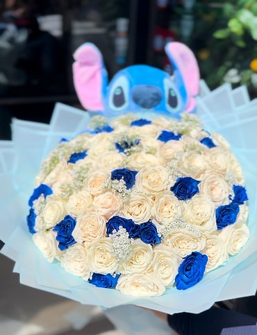 Blue Roses & White W/stitch