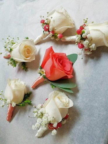 Coral & Ivory Rose Boutonnière Collection