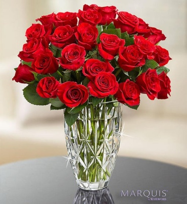 Red Roses in Marquis by Waterford Vase