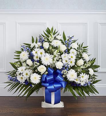 Heartfelt Tribute Floor Basket- Blue & White