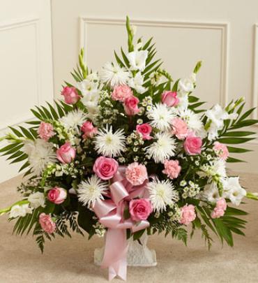 Tribute Pink & White Floor Basket Arrangement