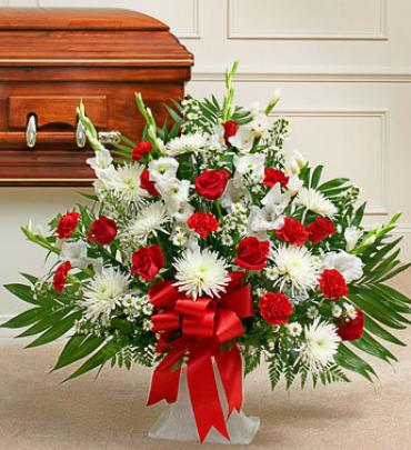 Tribute Red & White Floor Basket Arrangement