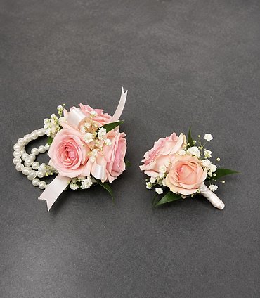 Blush Rose Corsage & Boutonniere Set