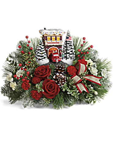A Thomas Kinkade\'s Festive Fire Station Bouquet