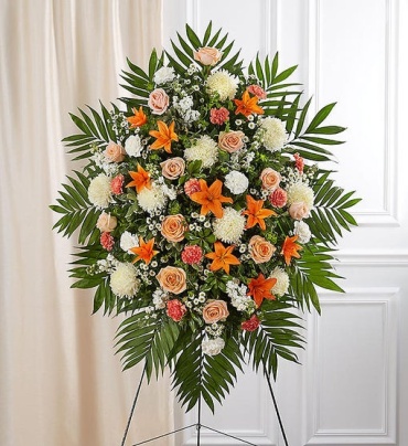 Deepest Sympathy Standing Spray-Peach/Orange/White