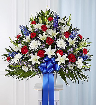 Heartfelt Sympathies Standing Basket- Red, White & Bl