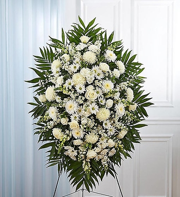 Deepest Sympathies White Standing Spray