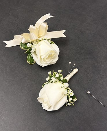 Ivory Rose Corsage & Boutonniere Set
